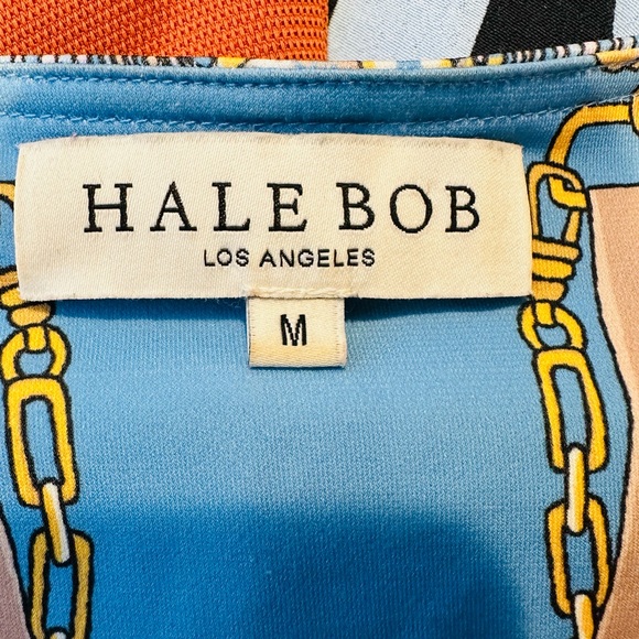 Hale Bob Blue Gold Chain Print Dress Size Medium - Picture 6 of 7